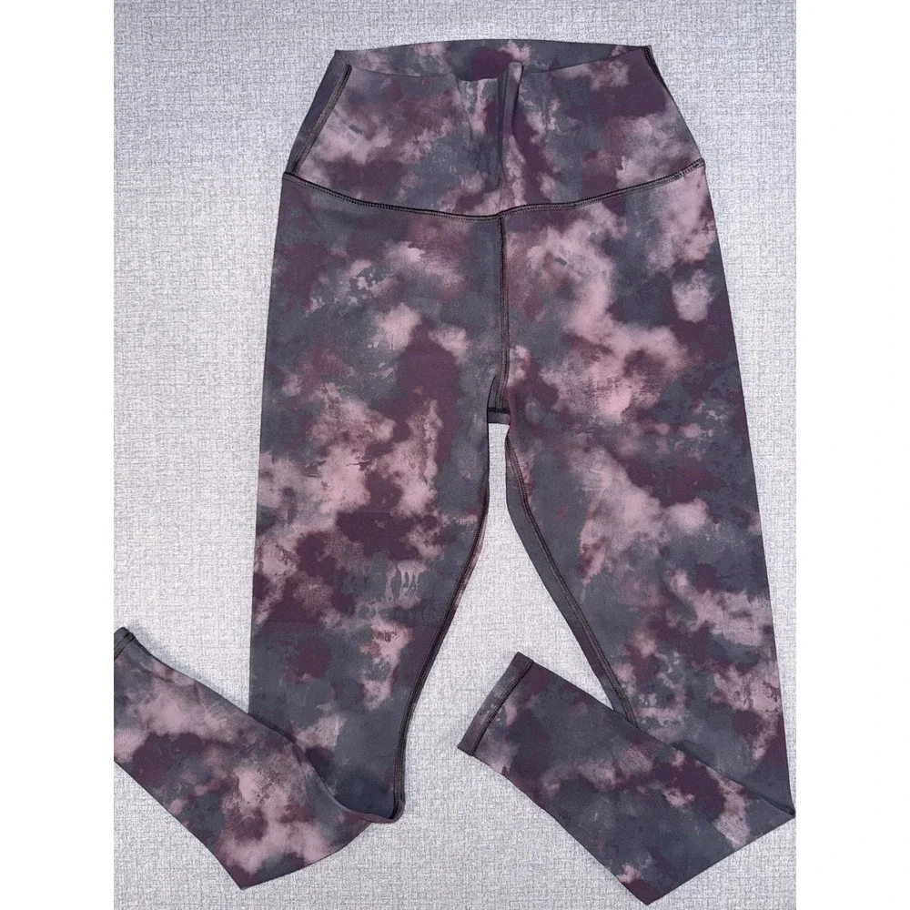Alo Yoga High Waist Airbrush Legging Purple Grey Tie Dye Cloud Print Size M